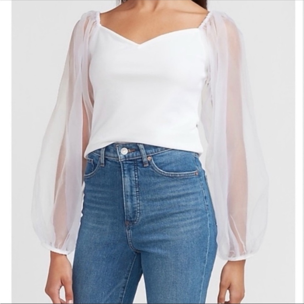 NWT White Express Puff Sleeve Top Size L